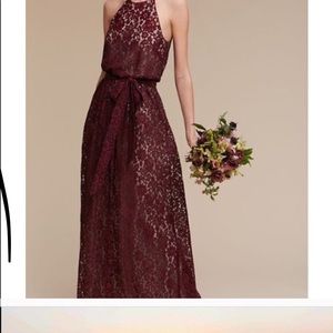 Burgundy lace dress with cream backing. Beautiful dress for any formal event.